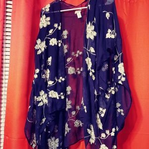 Navy and white embroidered kimono